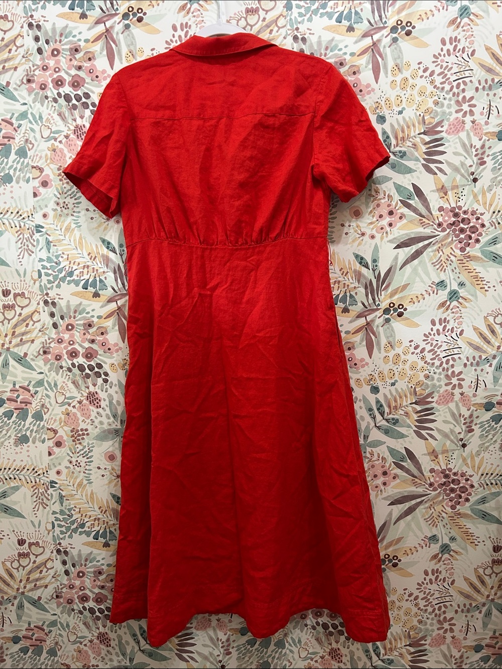 Boden Red Button-Front Short Sleeve 100% Linen Midi Dress Size 10P Petite *read* - Picture 5 of 5